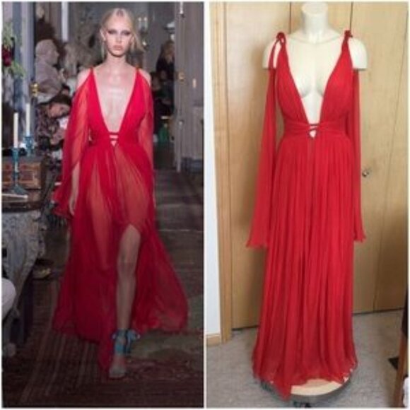 DUNDAS Deep V-Neck Sleeveless Silk-Chiffon Gown - Picture 2 of 8